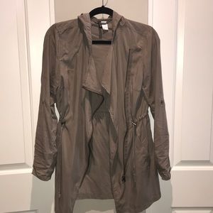 Dark Grey Cinched Waist Zip Up Jacket with Hood